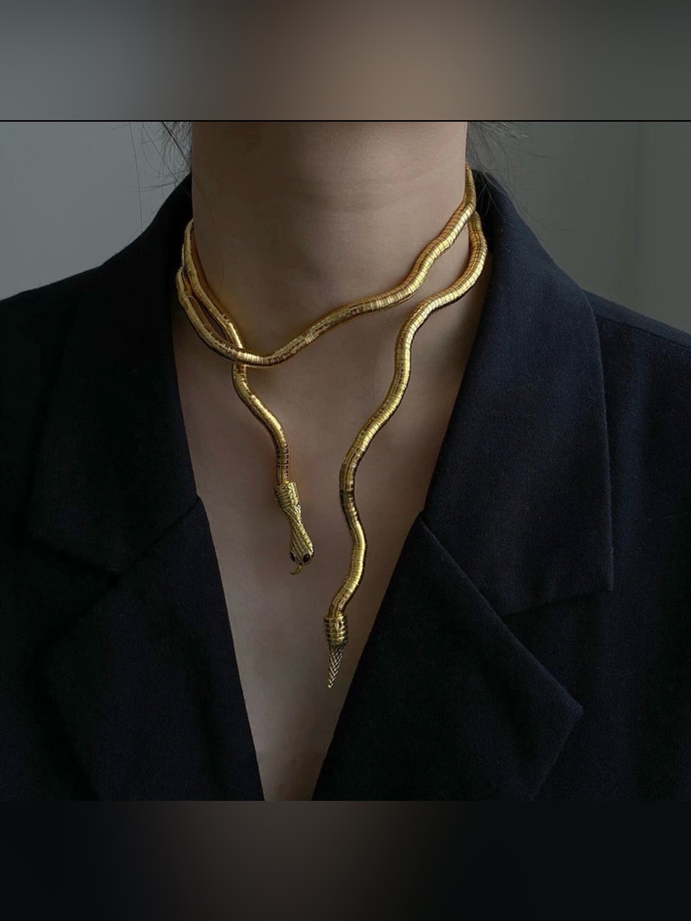 Gold Tone Serpenti Choker Necklace | Bendable Multi-Way Statement Collar